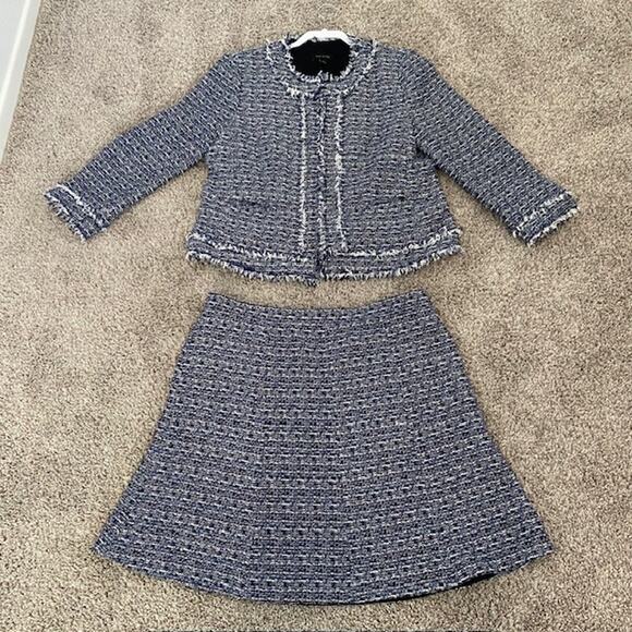 Ann Taylor Skirt Suit Tweed Blue & White Fringe Detail A-Line Skirt Women's 14 - Picture 13 of 13